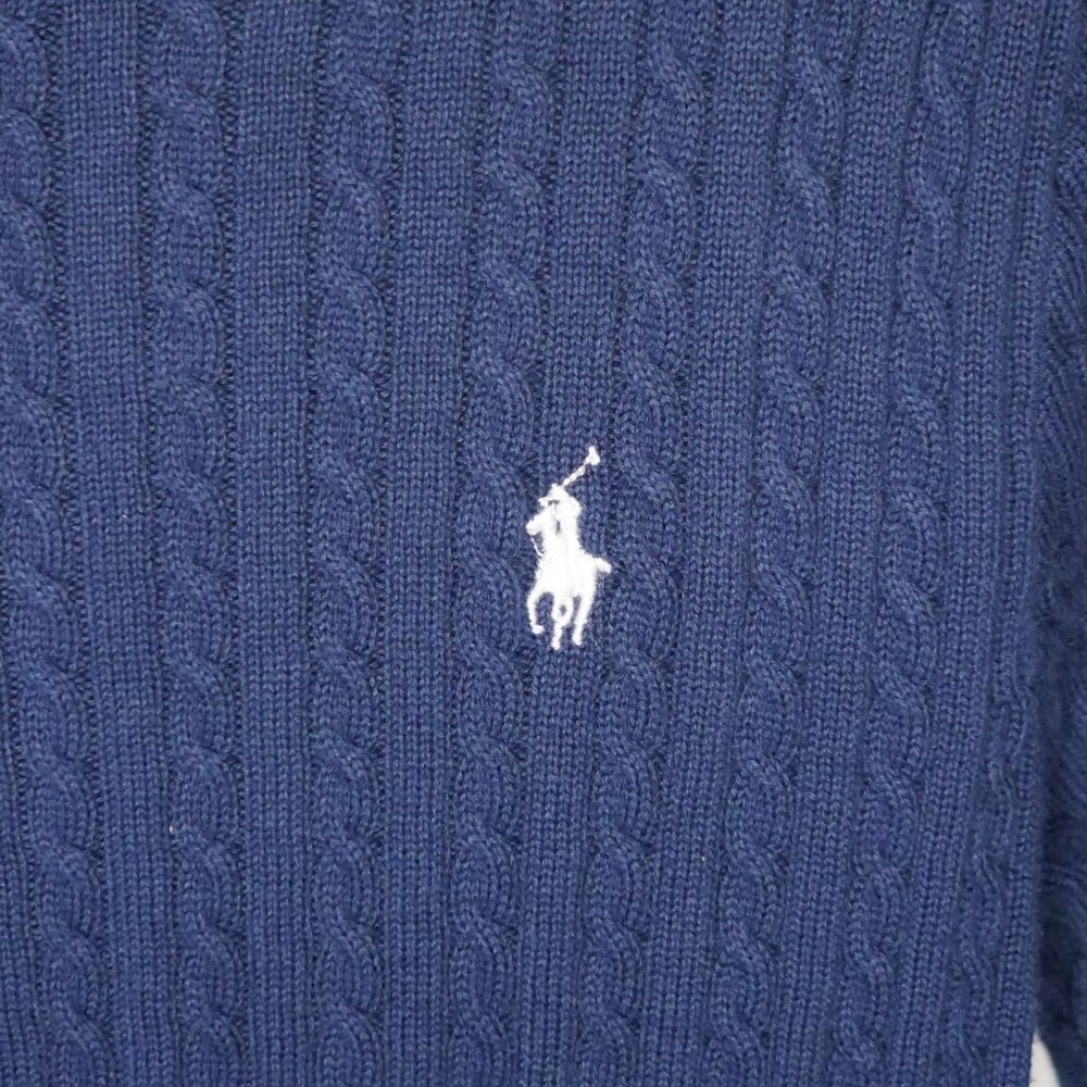 Polo Ralph Lauren Cable Knit Crew Neck Logo Sweater Navy - L Fits Like Size M - Picture 4 of 8